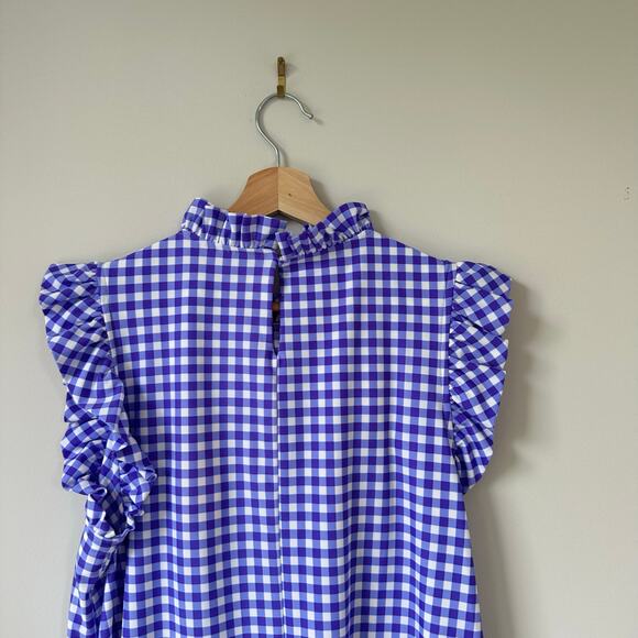 Jude Connally Shari Swing Gingham Print Sleeveless Mini Dress Purple L NWT - Picture 5 of 8